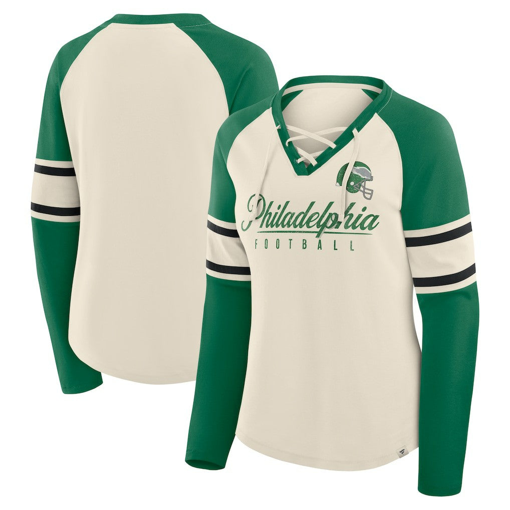 Women's Hometown Gridiron Hero Raglan Lace-Up V-Neck Long Sleeve T-Shirt - Philadelphia Eagles