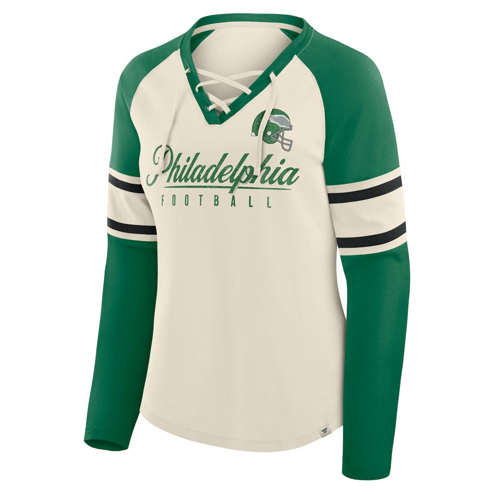 Women's Hometown Gridiron Hero Raglan Lace-Up V-Neck Long Sleeve T-Shirt - Philadelphia Eagles