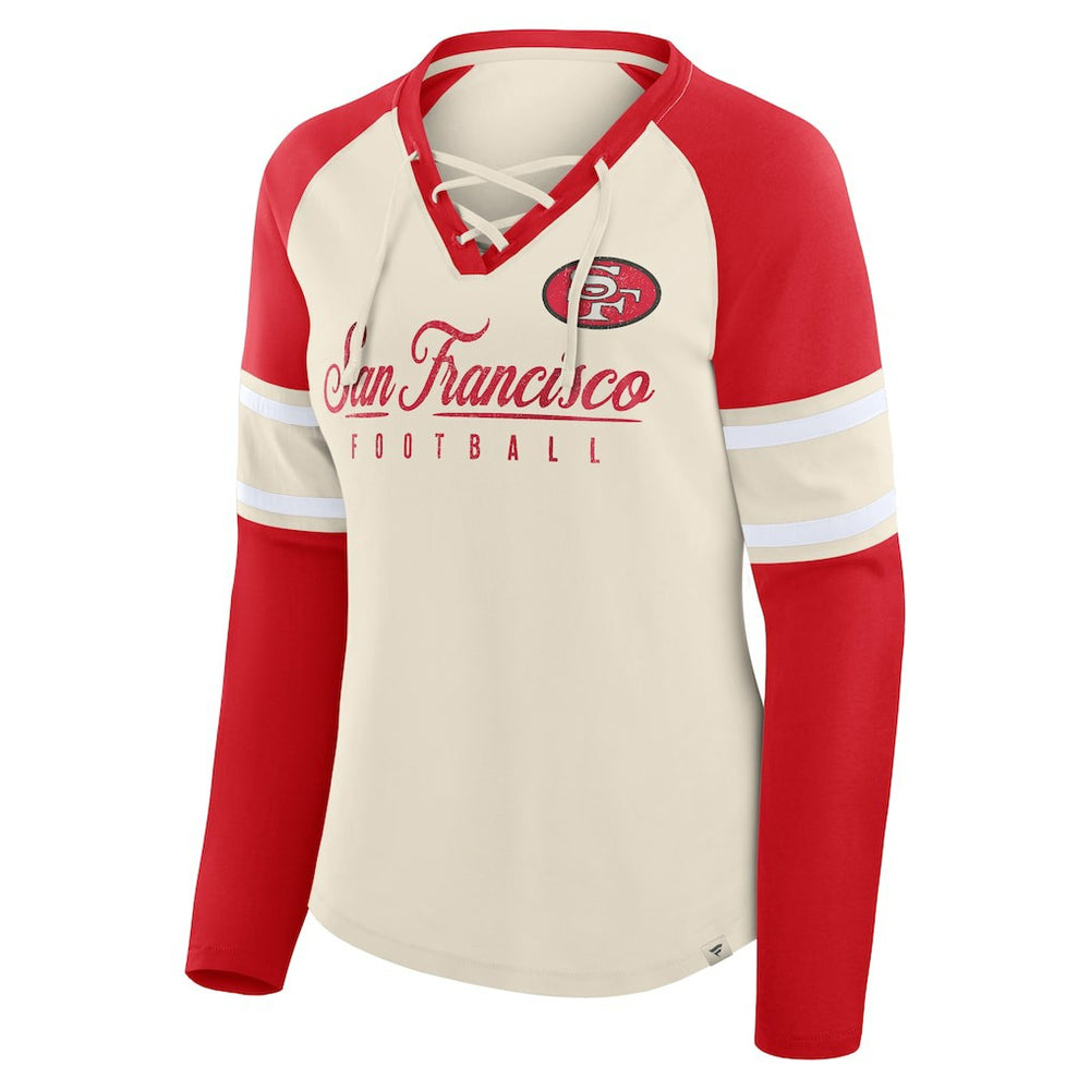 Women's Hometown Gridiron Hero Raglan Lace-Up V-Neck Long Sleeve T-Shirt - San Francisco 49ers