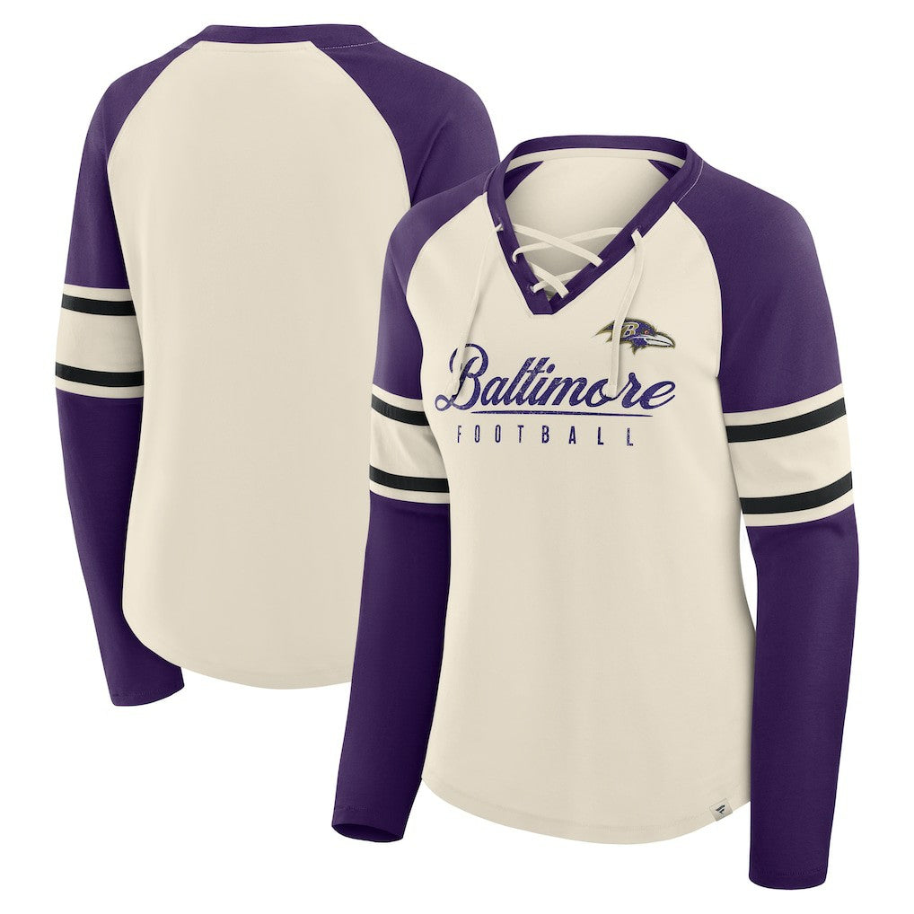 Women's Hometown Gridiron Hero Raglan Lace-Up V-Neck Long Sleeve T-Shirt - Baltimore Ravens