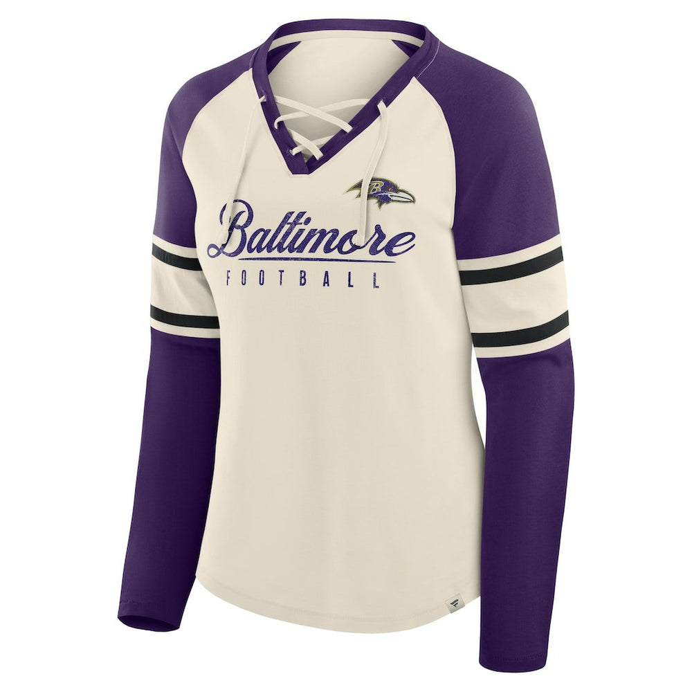 Women's Hometown Gridiron Hero Raglan Lace-Up V-Neck Long Sleeve T-Shirt - Baltimore Ravens
