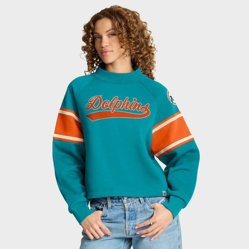 Oversized Hometown Toss Sweep Mock Neck Pullover - Miami Dolphins