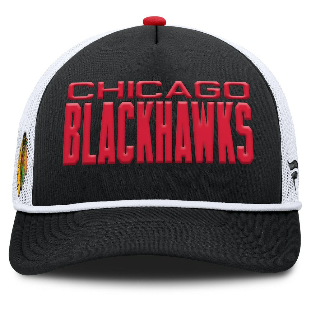 NHL Black/White Chicago Blackhawks Fanatics Authentic Pro Rink A-Frame Adjustable Hat