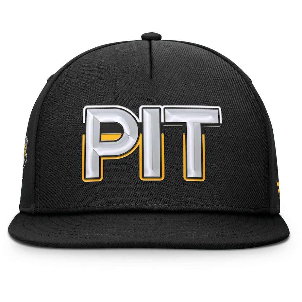 NHL Black Pittsburgh Penguins Fanatics Authentic Pro Rink Team Code Snapback Hat