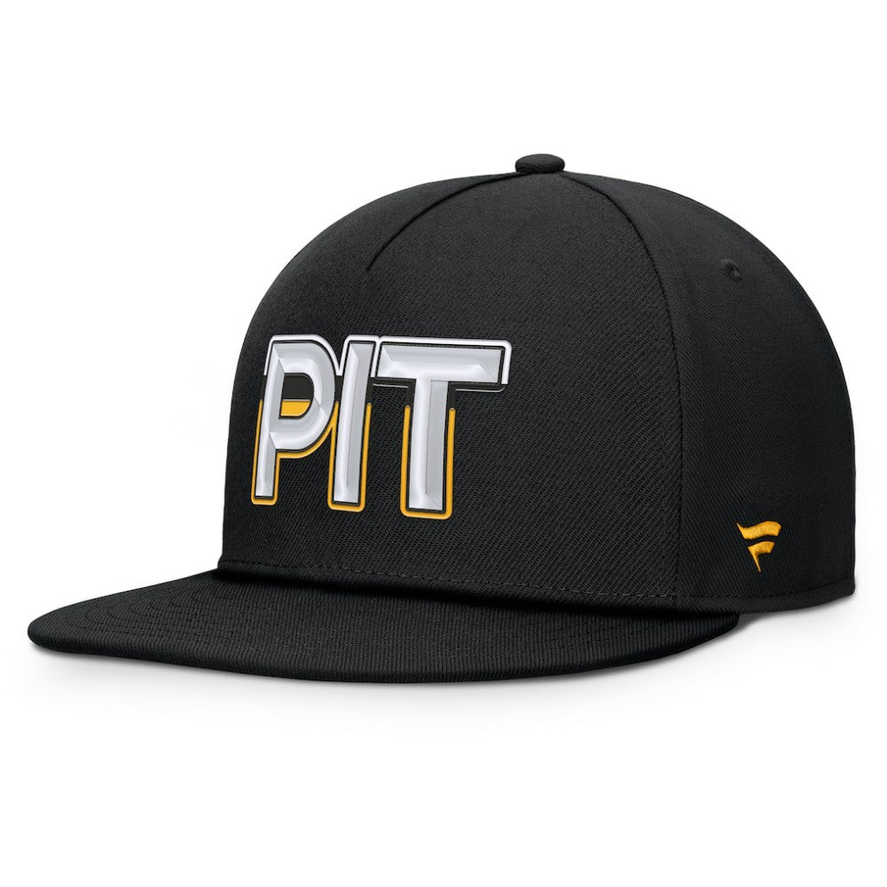 NHL Black Pittsburgh Penguins Fanatics Authentic Pro Rink Team Code Snapback Hat
