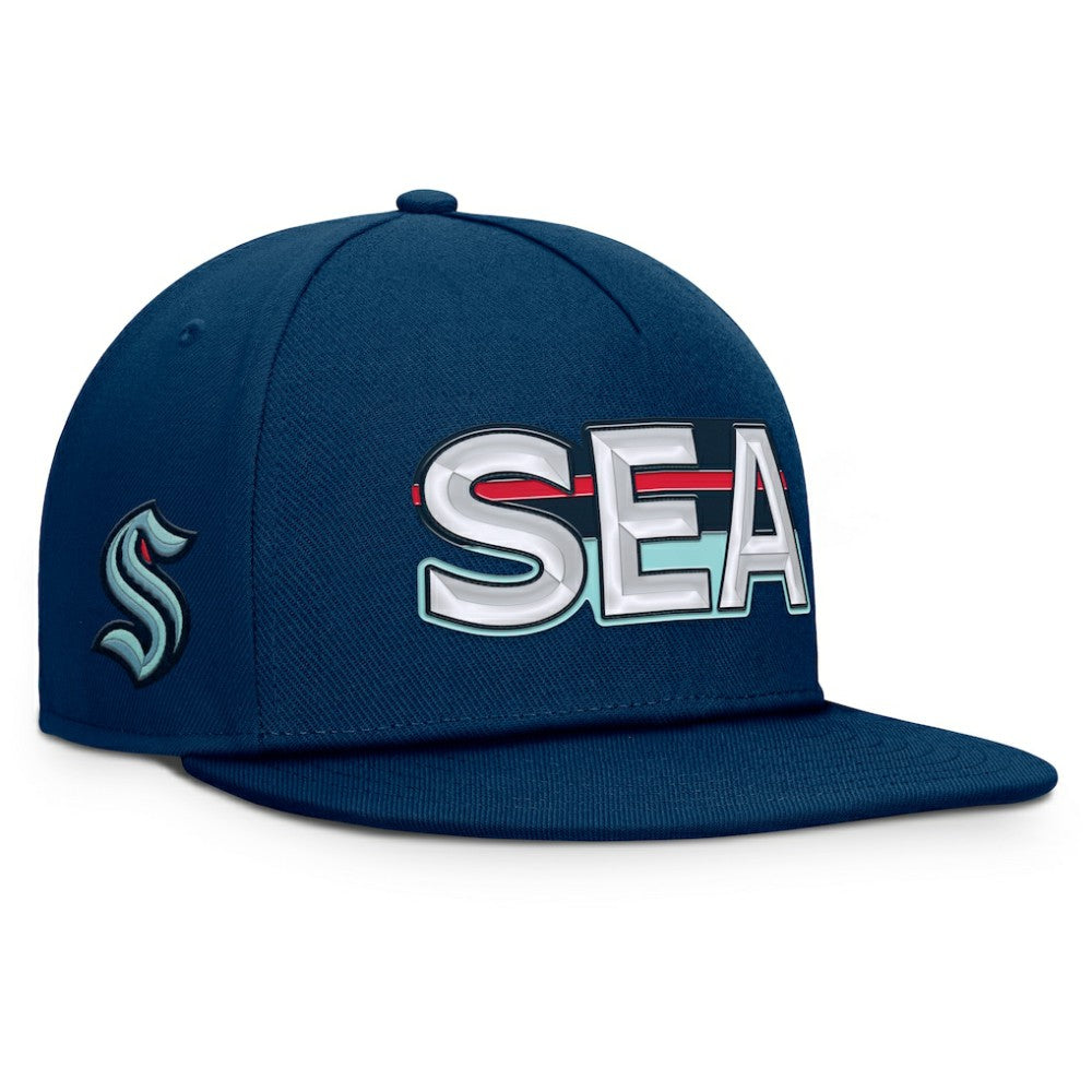 NHL Deep Sea Blue Seattle Kraken Fanatics Authentic Pro Rink Team Code Snapback Hat