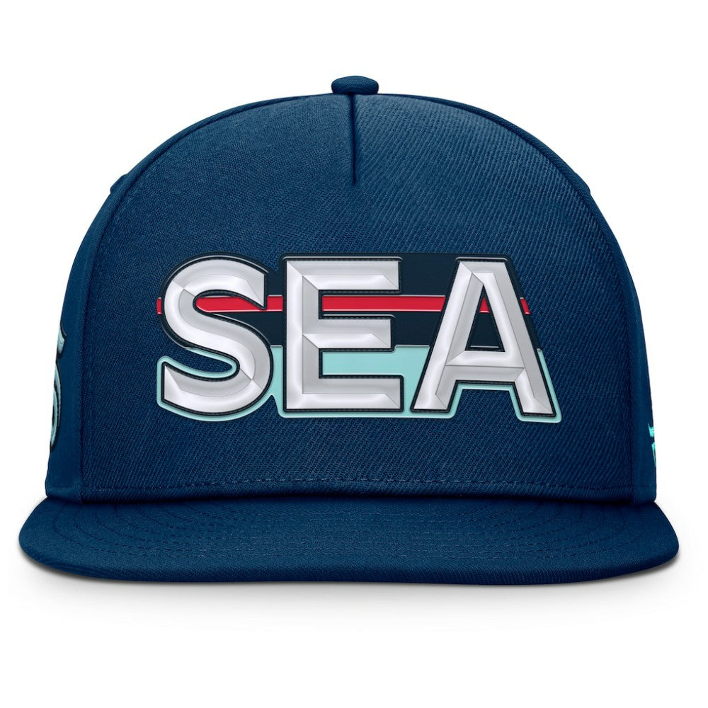 NHL Deep Sea Blue Seattle Kraken Fanatics Authentic Pro Rink Team Code Snapback Hat