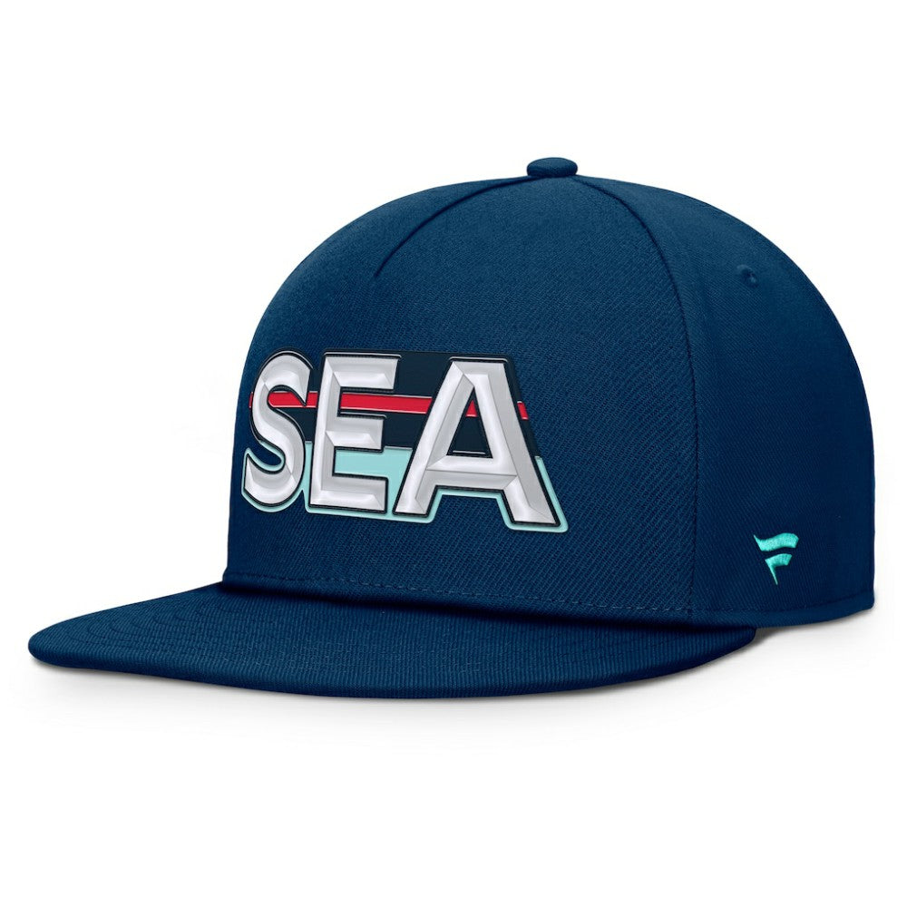 NHL Deep Sea Blue Seattle Kraken Fanatics Authentic Pro Rink Team Code Snapback Hat