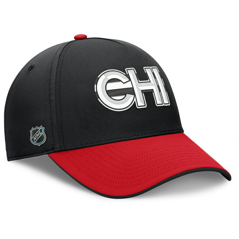 NHL Black/Red Chicago Blackhawks Fanatics Authentic Pro Rink Team Code Flex Hat