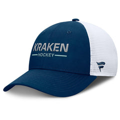 NHL Deep Sea Blue/White Seattle Kraken Fanatics Authentic Pro Rink Lockup Adjustable Trucker Hat