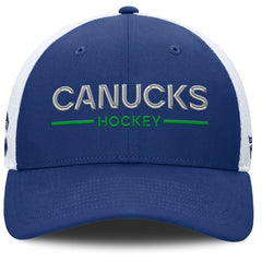 NHL Blue/White Vancouver Canucks Fanatics Authentic Pro Rink Lockup Adjustable Trucker Hat