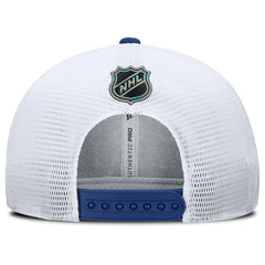 NHL Blue/White Vancouver Canucks Fanatics Authentic Pro Rink Lockup Adjustable Trucker Hat