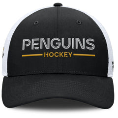 NHL Black/White Pittsburgh Penguins Fanatics Authentic Pro Rink Lockup Adjustable Trucker Hat