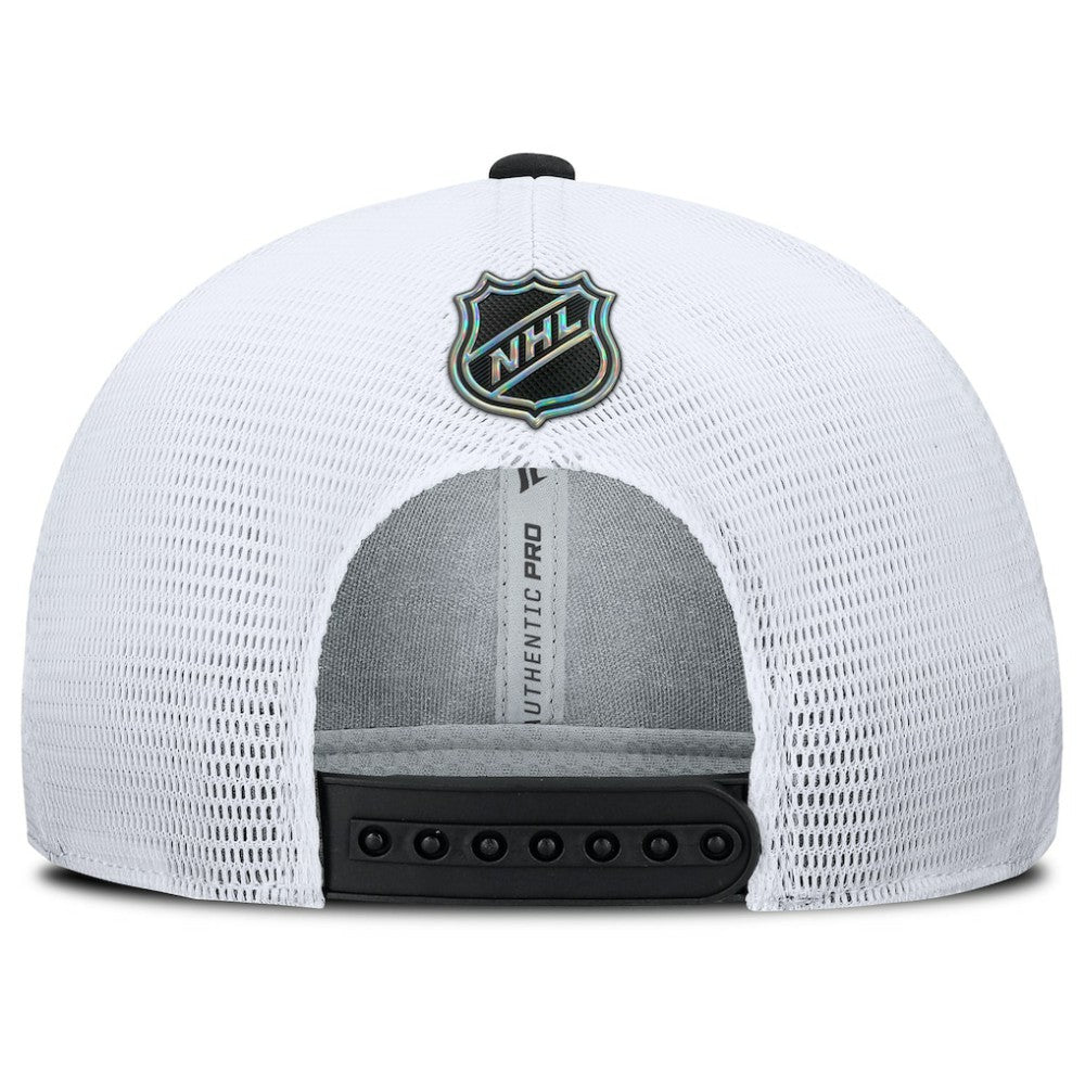 NHL Black/White Pittsburgh Penguins Fanatics Authentic Pro Rink Lockup Adjustable Trucker Hat