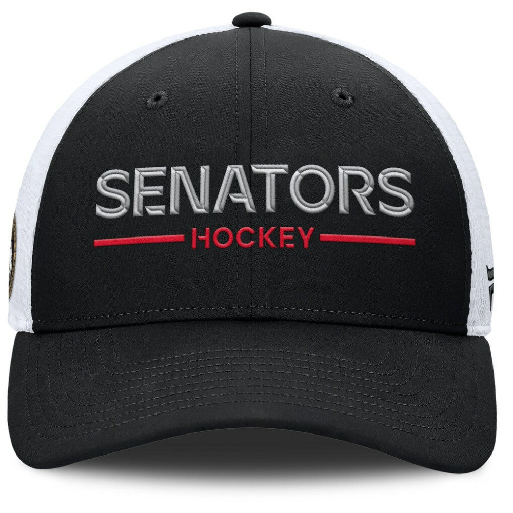NHL Black/White Ottawa Senators Fanatics Authentic Pro Rink Lockup Adjustable Trucker Hat