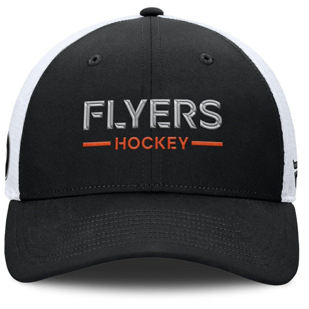 NHL Black/White Philadelphia Flyers Fanatics Authentic Pro Rink Lockup Adjustable Trucker Hat