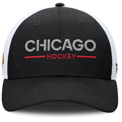 NHL Black/White Chicago Blackhawks Fanatics Authentic Pro Rink Lockup Adjustable Trucker Hat