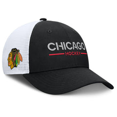 NHL Black/White Chicago Blackhawks Fanatics Authentic Pro Rink Lockup Adjustable Trucker Hat