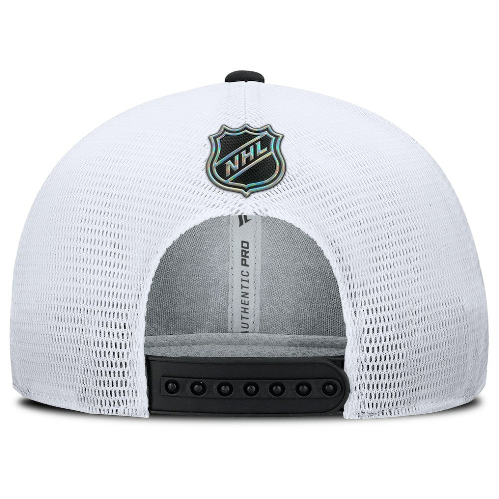 NHL Black/White Chicago Blackhawks Fanatics Authentic Pro Rink Lockup Adjustable Trucker Hat
