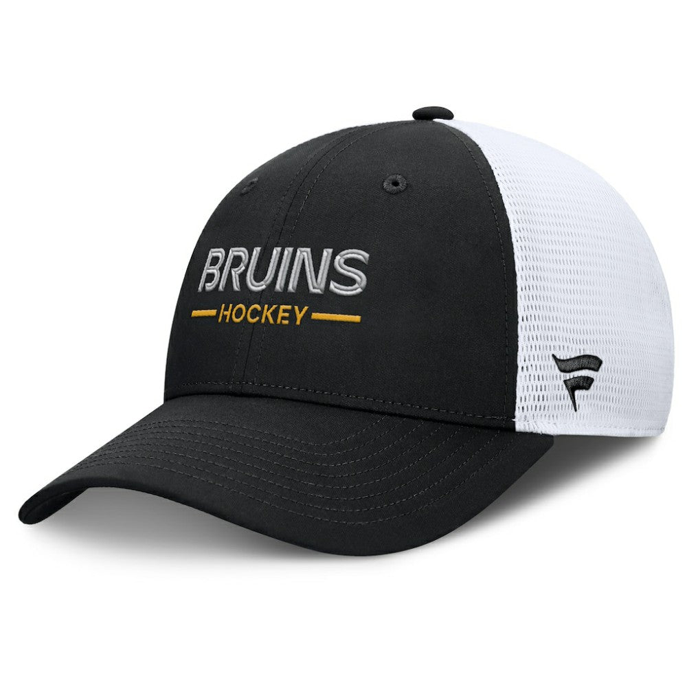 NHL Black/White Boston Bruins Fanatics Authentic Pro Rink Lockup Adjustable Trucker Hat
