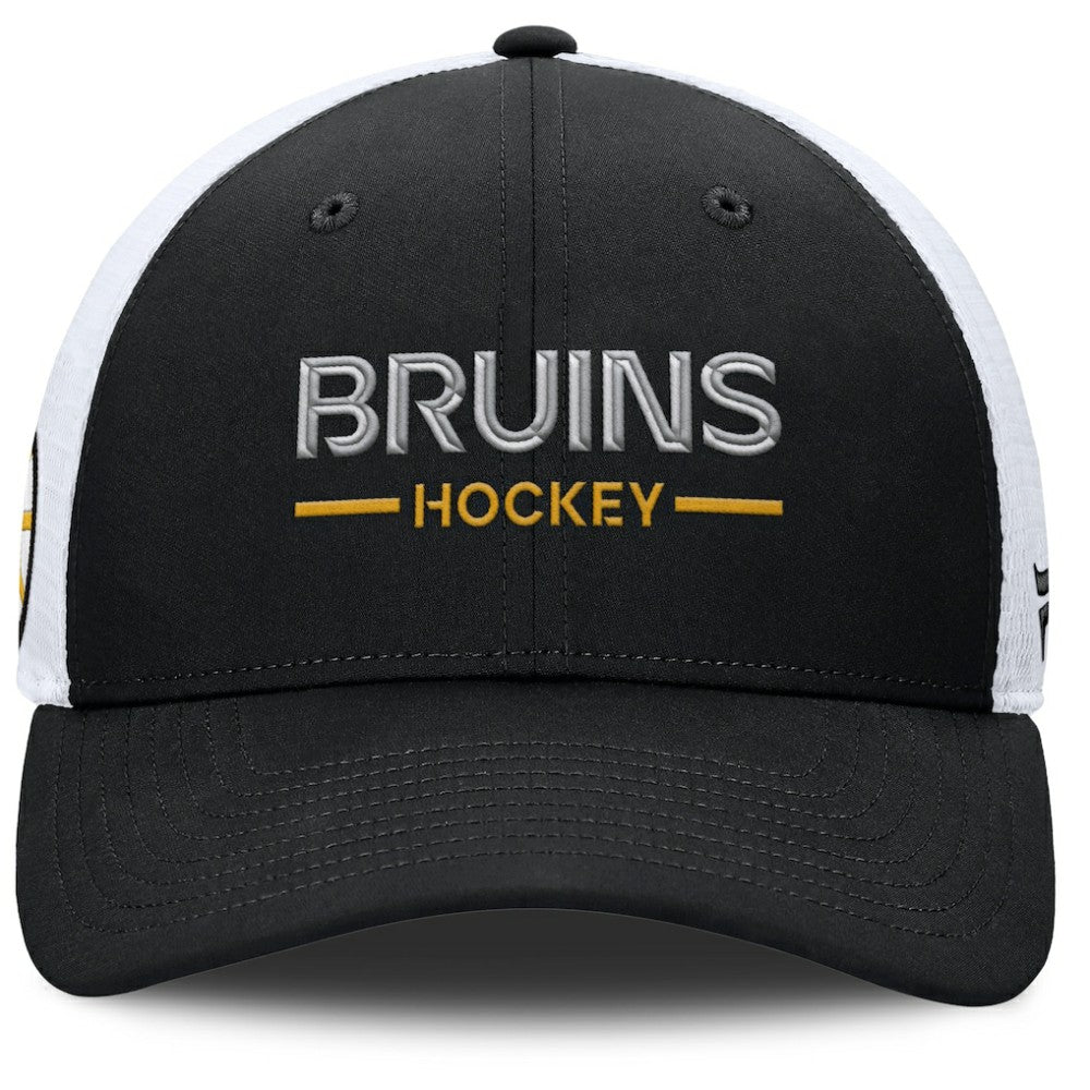NHL Black/White Boston Bruins Fanatics Authentic Pro Rink Lockup Adjustable Trucker Hat