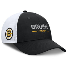 NHL Black/White Boston Bruins Fanatics Authentic Pro Rink Lockup Adjustable Trucker Hat