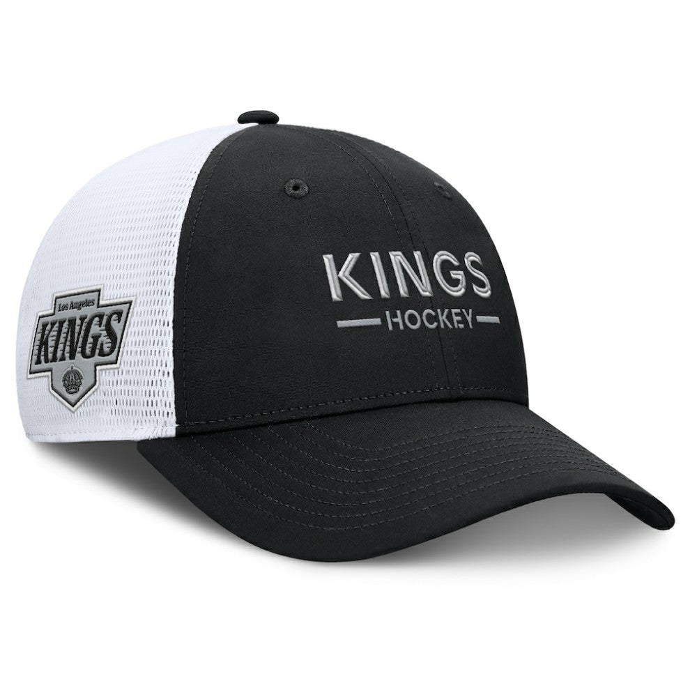NHL Black/White Los Angeles Kings Fanatics Authentic Pro Rink Lockup Adjustable Trucker Hat