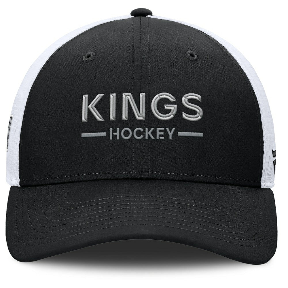 NHL Black/White Los Angeles Kings Fanatics Authentic Pro Rink Lockup Adjustable Trucker Hat