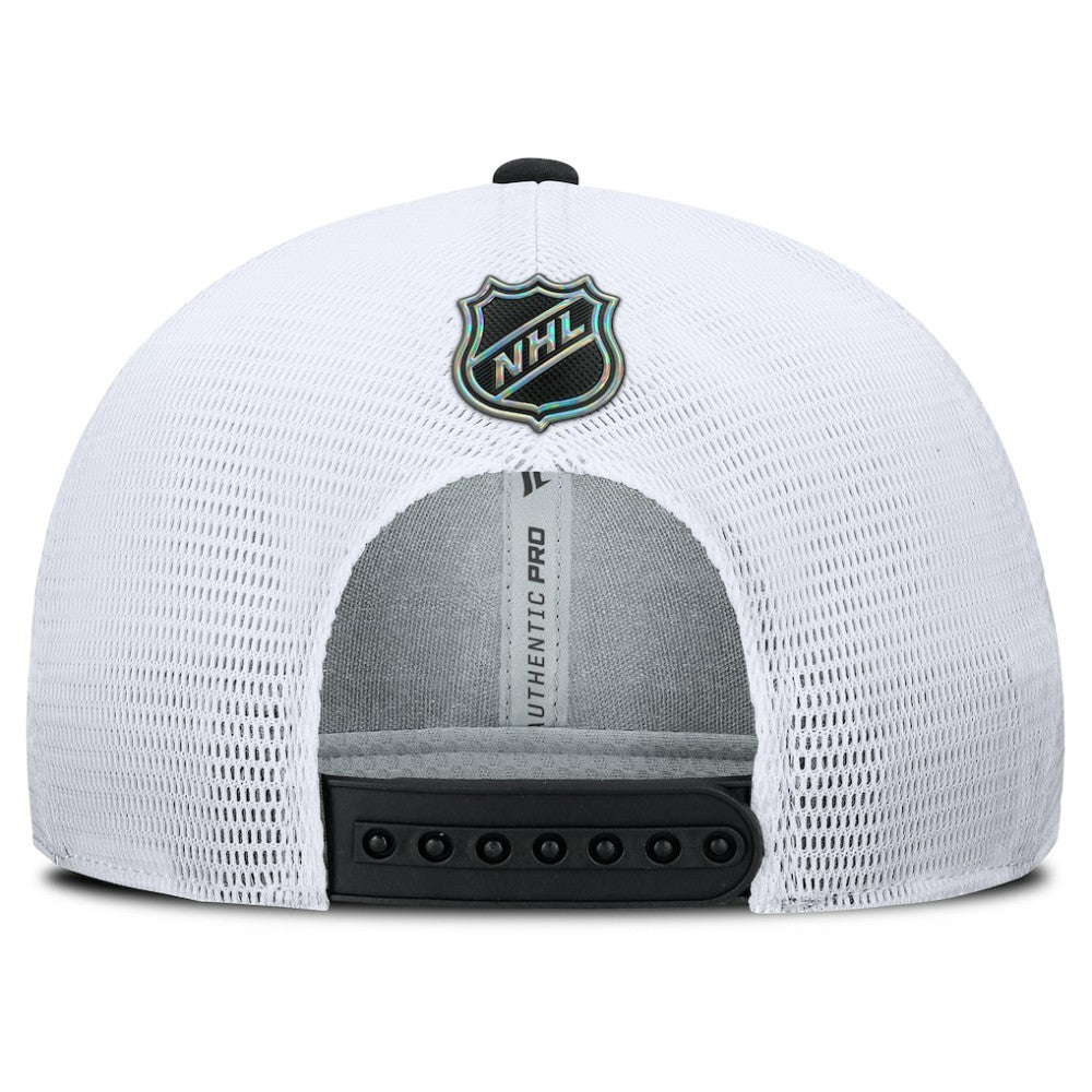 NHL Black/White Los Angeles Kings Fanatics Authentic Pro Rink Lockup Adjustable Trucker Hat