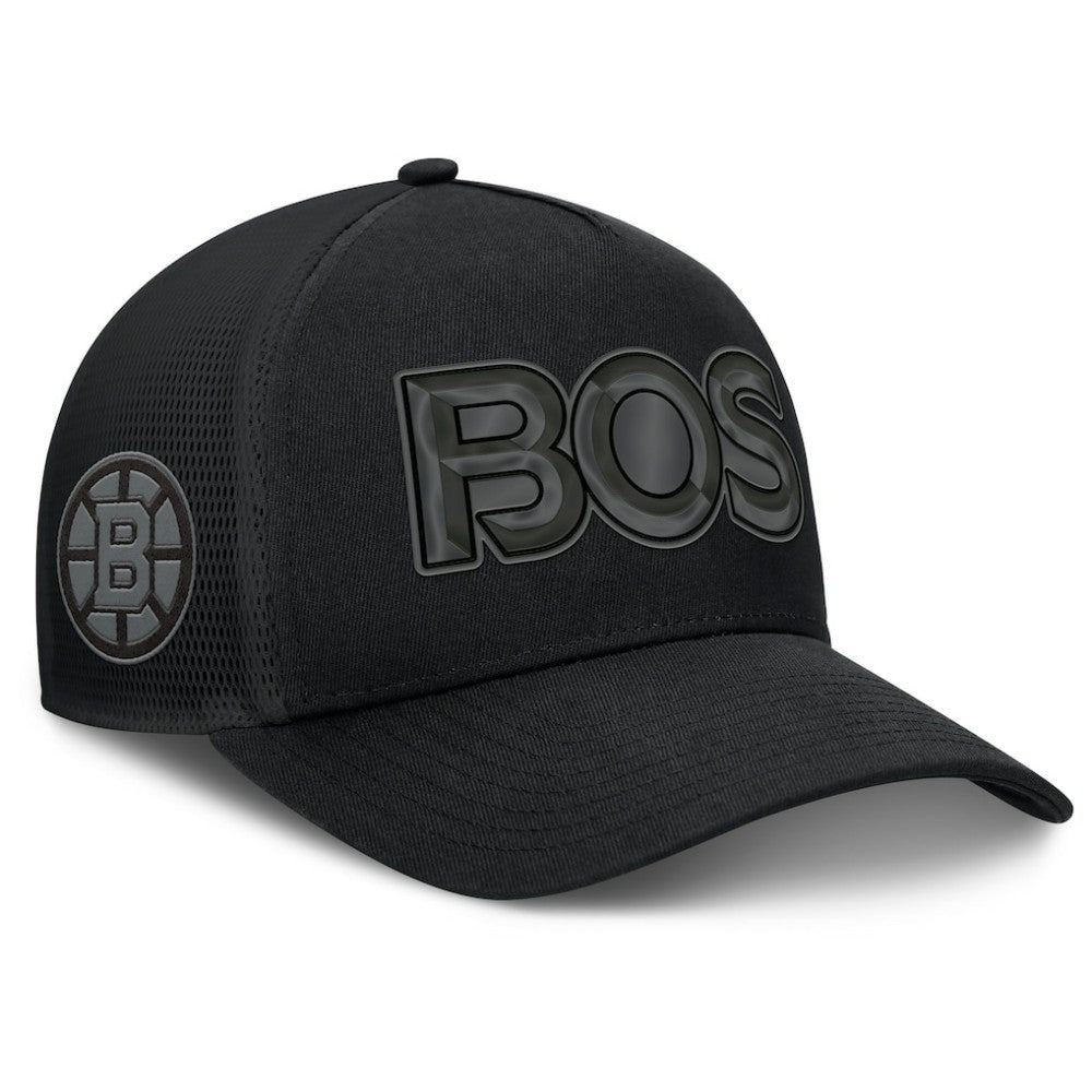 NHL Black Boston Bruins Fanatics Authentic Pro Road Team Code Trucker Adjustable Hat