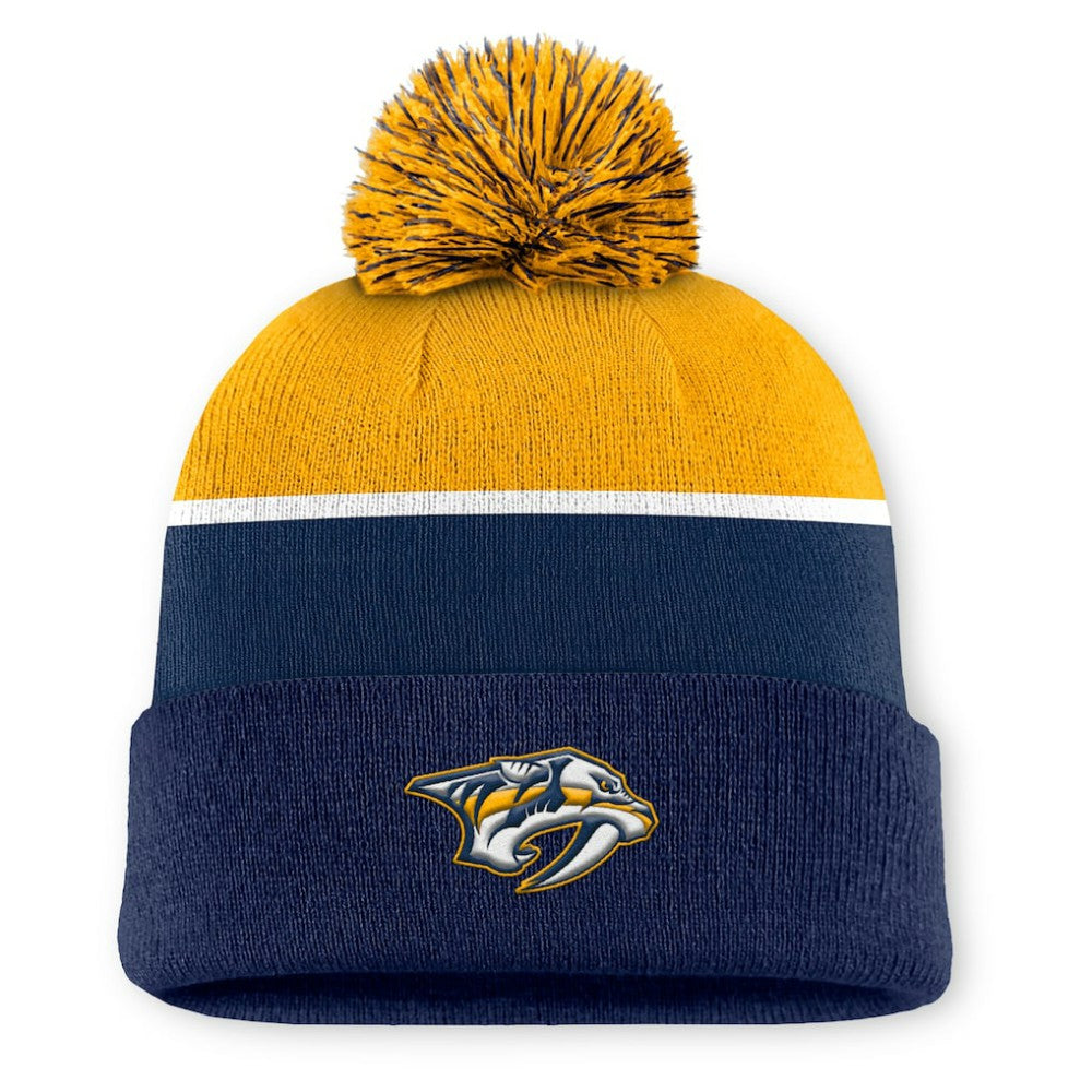 NHL Navy Nashville Predators Fanatics Authentic Pro Rink Cuffed Knit Hat with Pom