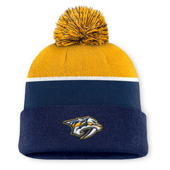 NHL Navy Nashville Predators Fanatics Authentic Pro Rink Cuffed Knit Hat with Pom