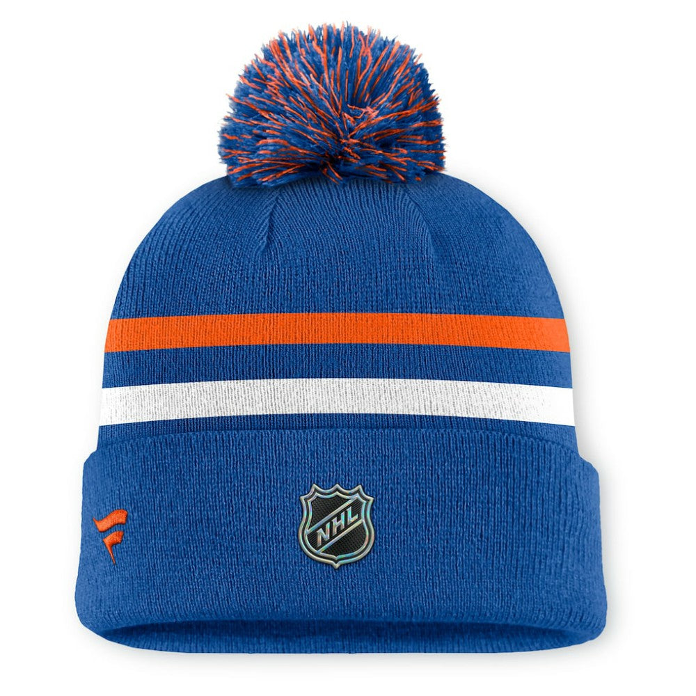 NHL Royal New York Islanders Fanatics Authentic Pro Rink Cuffed Knit Hat with Pom