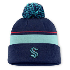 NHL Deep Sea Blue Seattle Kraken Fanatics Authentic Pro Rink Cuffed Knit Hat with Pom