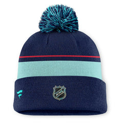 NHL Deep Sea Blue Seattle Kraken Fanatics Authentic Pro Rink Cuffed Knit Hat with Pom