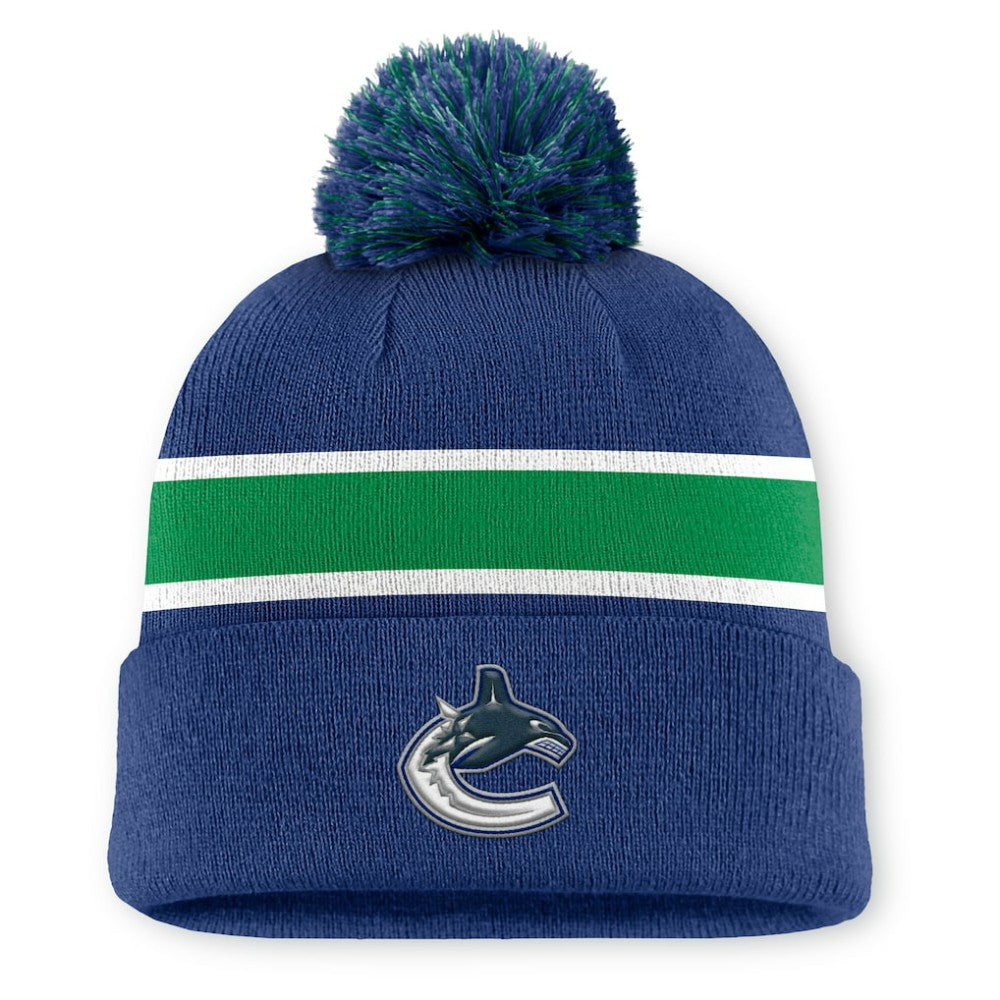 NHL Blue Vancouver Canucks Fanatics Authentic Pro Rink Cuffed Knit Hat with Pom