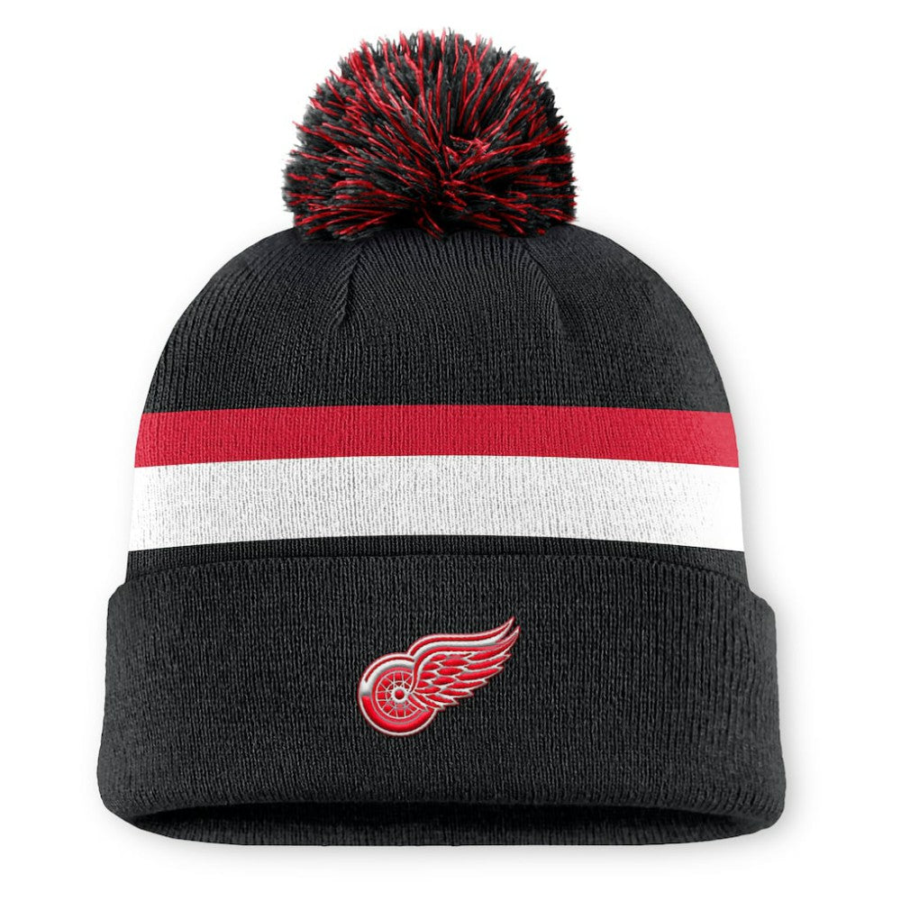 NHL Black Detroit Red Wings Fanatics Authentic Pro Rink Cuffed Knit Hat with Pom