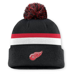NHL Black Detroit Red Wings Fanatics Authentic Pro Rink Cuffed Knit Hat with Pom