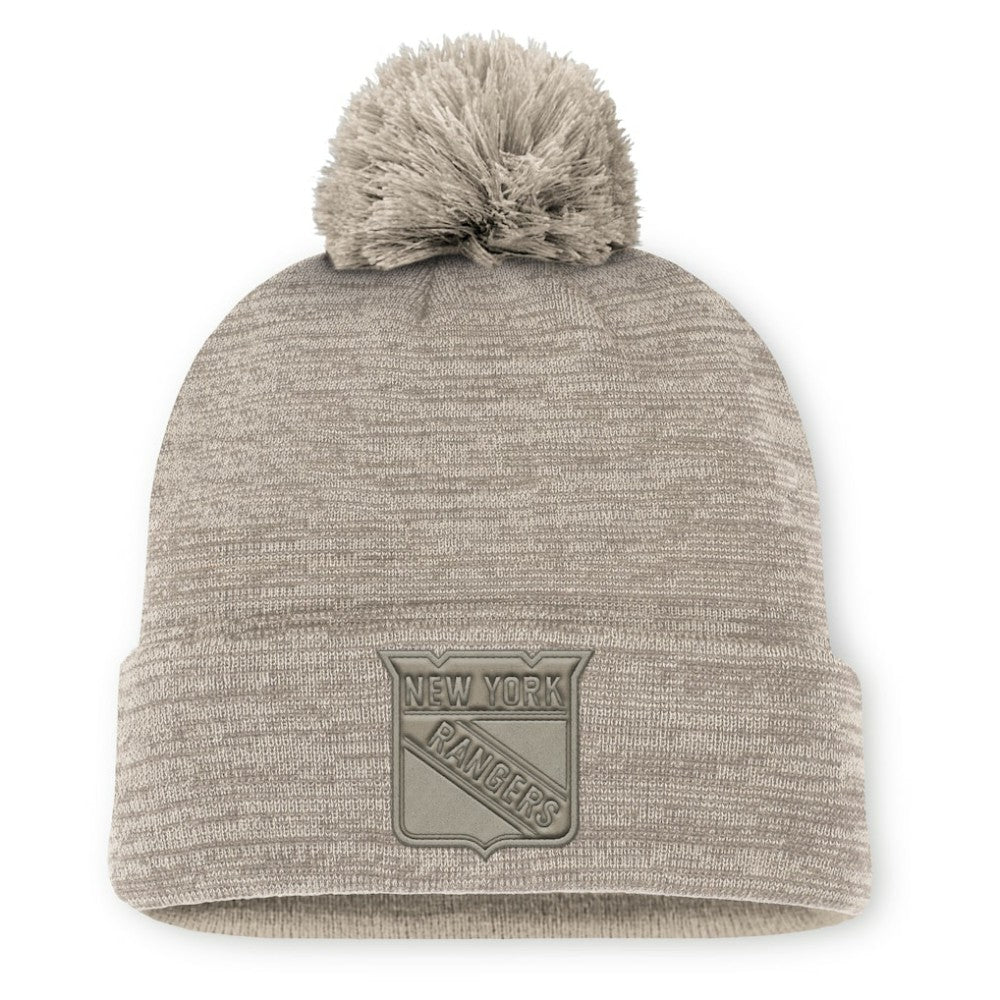 NHL Tan New York Rangers Fanatics Authentic Pro Road Cuffed Knit Hat with Pom