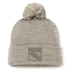 NHL Tan New York Rangers Fanatics Authentic Pro Road Cuffed Knit Hat with Pom
