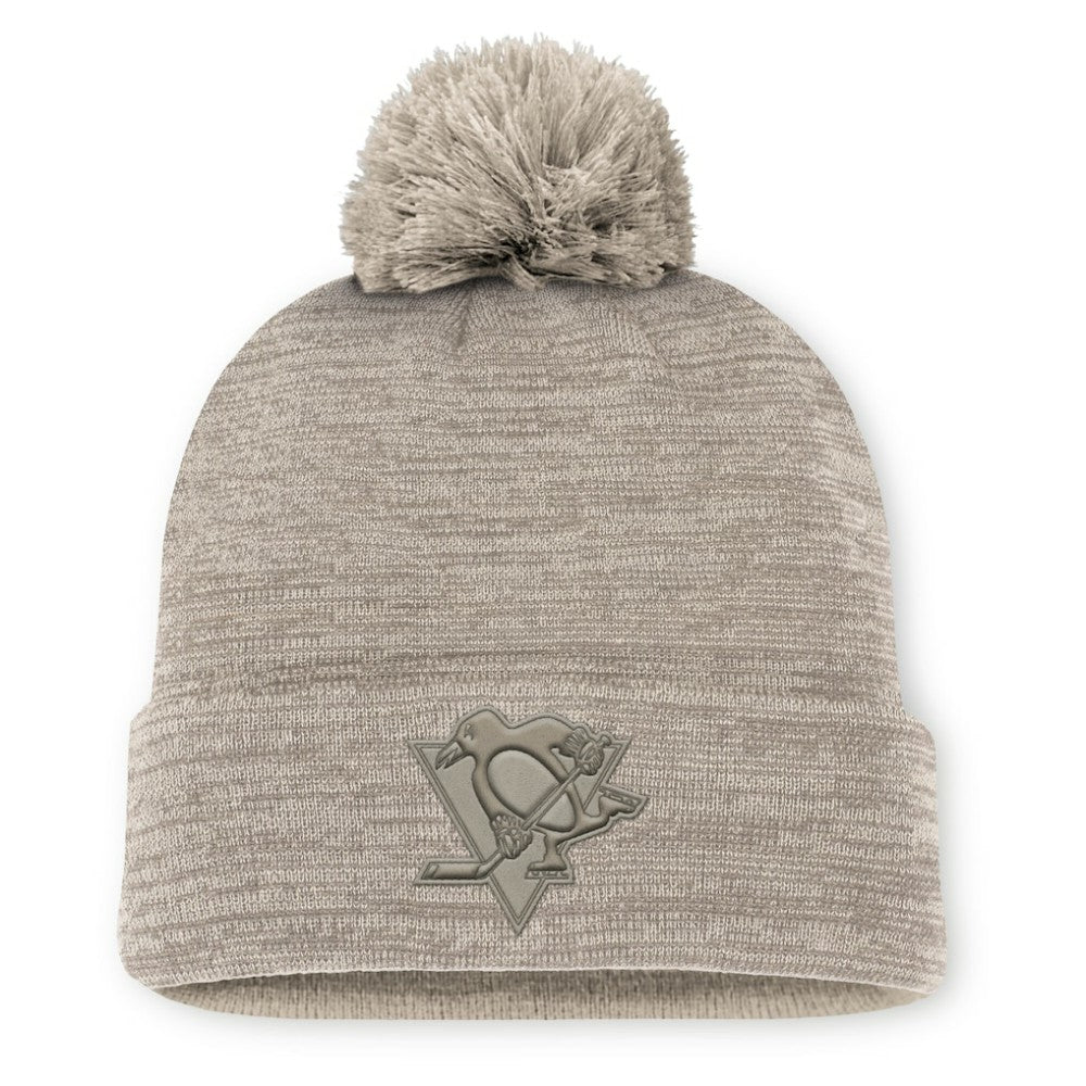 NHL Tan Pittsburgh Penguins Fanatics Authentic Pro Road Cuffed Knit Hat with Pom