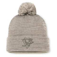 NHL Tan Pittsburgh Penguins Fanatics Authentic Pro Road Cuffed Knit Hat with Pom