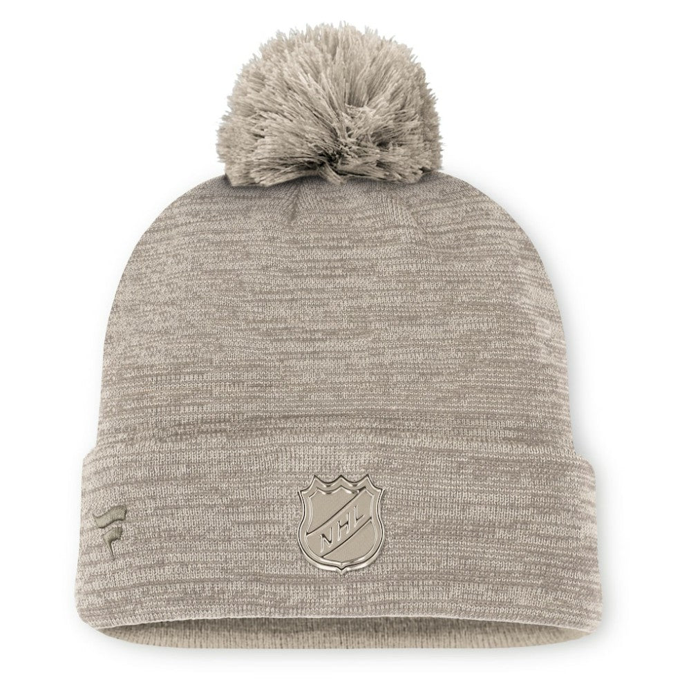 NHL Tan Pittsburgh Penguins Fanatics Authentic Pro Road Cuffed Knit Hat with Pom