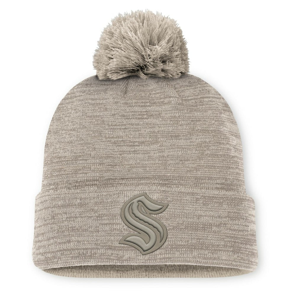 NHL Tan Seattle Kraken Fanatics Authentic Pro Road Cuffed Knit Hat with Pom