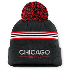 NHL Black Chicago Blackhawks Fanatics Women's Authentic Pro Rink Cuffed Knit Hat with Pom