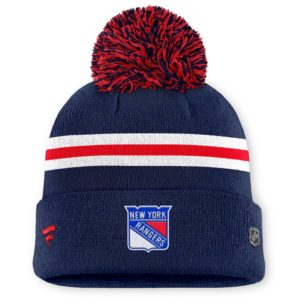 NHL Navy New York Rangers Fanatics Women's Authentic Pro Rink Cuffed Knit Hat with Pom