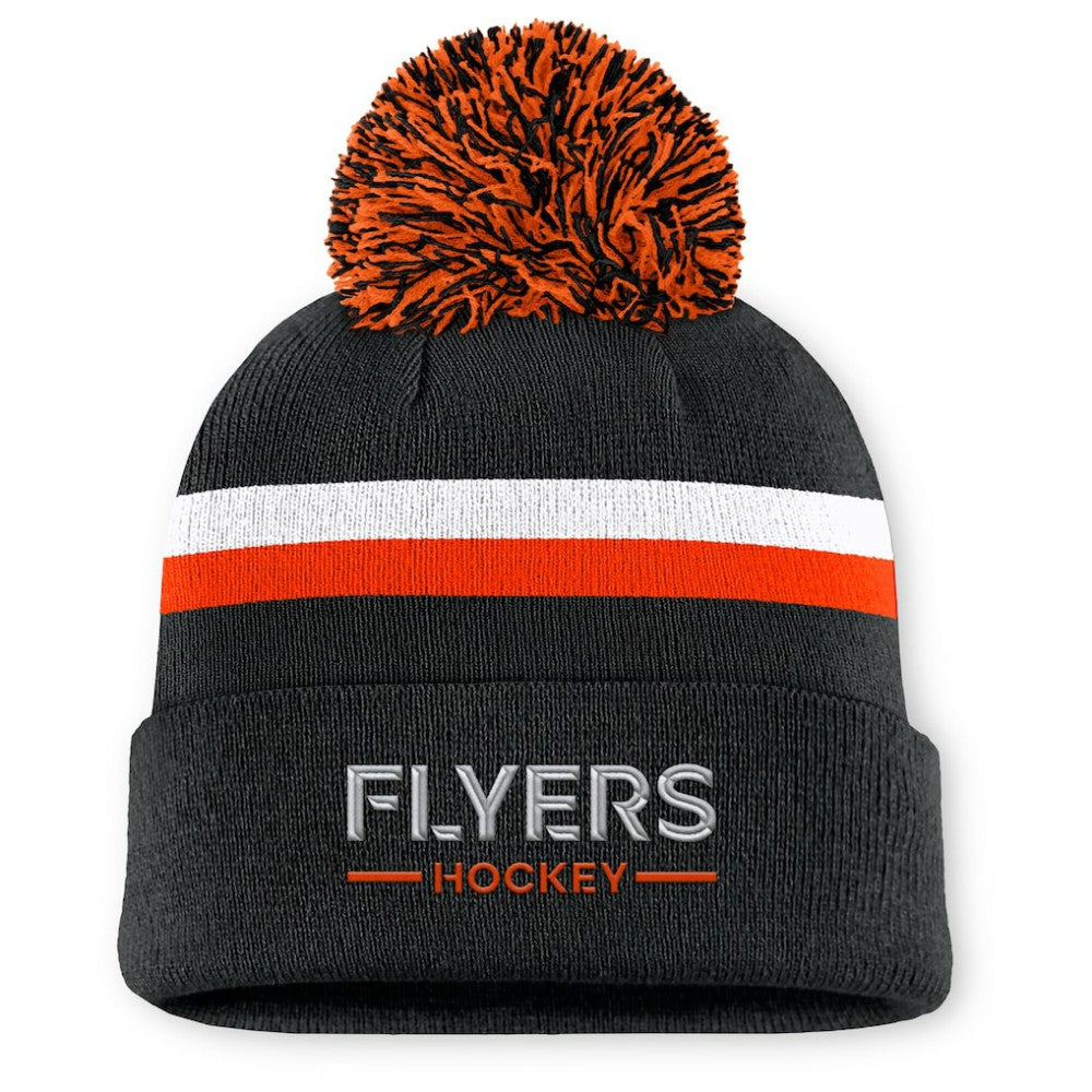 NHL Black Philadelphia Flyers Fanatics Women's Authentic Pro Rink Cuffed Knit Hat with Pom