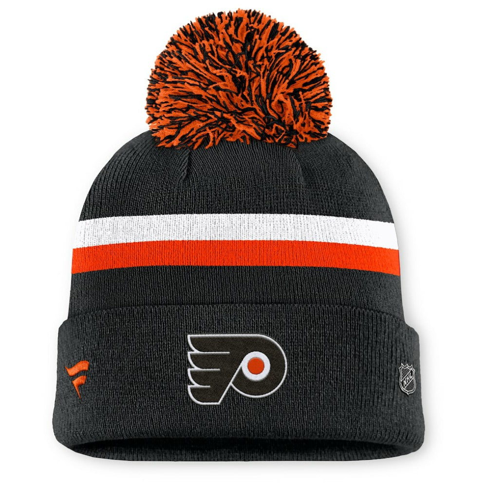 NHL Black Philadelphia Flyers Fanatics Women's Authentic Pro Rink Cuffed Knit Hat with Pom