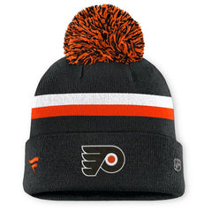 NHL Black Philadelphia Flyers Fanatics Women's Authentic Pro Rink Cuffed Knit Hat with Pom