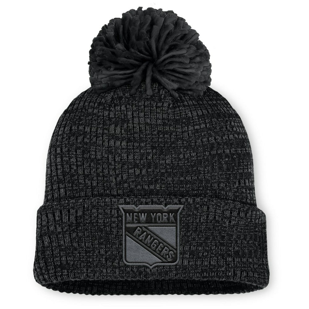 NHL Black New York Rangers Fanatics Women's Authentic Pro Road Cuffed Knit Hat with Pom
